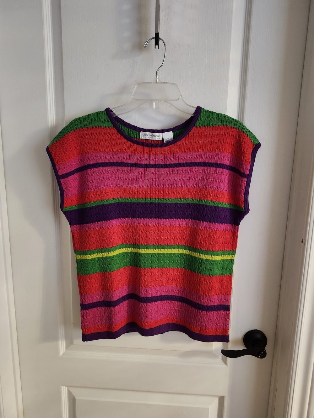 Liz Claiborne Multicolor Striped Knit Women’s Sweater Top - Pink/Red/Green